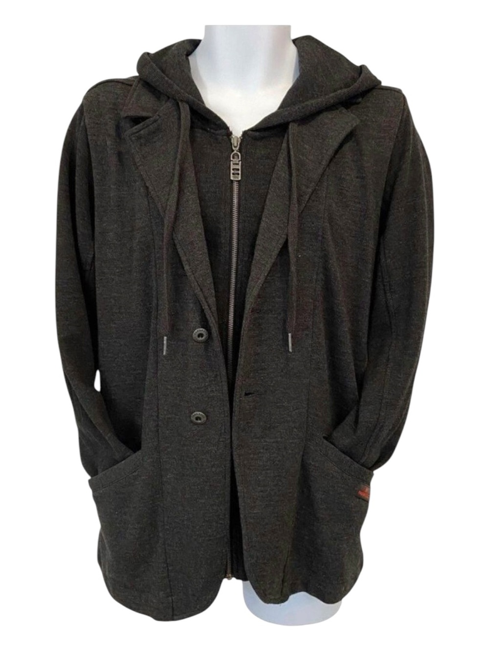Parasuco men’s charcoal fleece hoodie blazer Y2K-inspired urban zip up button